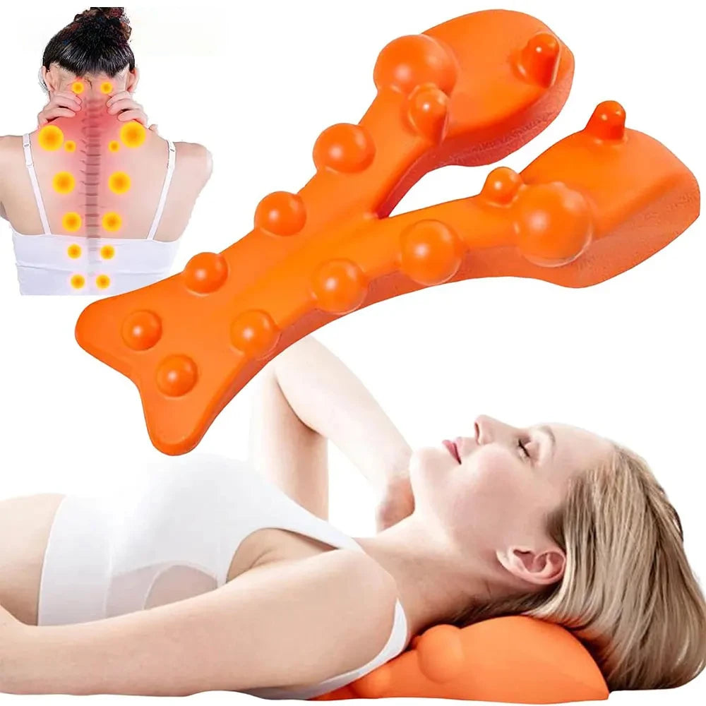 Cervical Traction Device Pillow Neck Stretcher Equipment for TMJ Neck Pain Relief Neck and Shoulder Relaxer with Upper Back Massage Cervical Spine Alignment Chiropractic Pillow