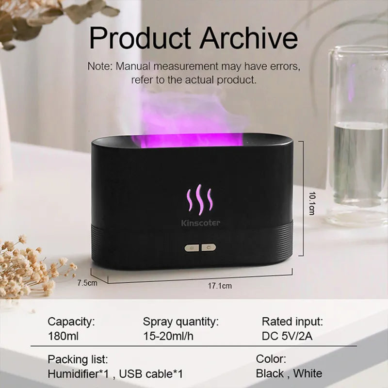 Kinscoter Aroma Diffuser, Ultrasonic Cool Mist Humidifier, LED Flame Lamp, Essential Oil Diffuser