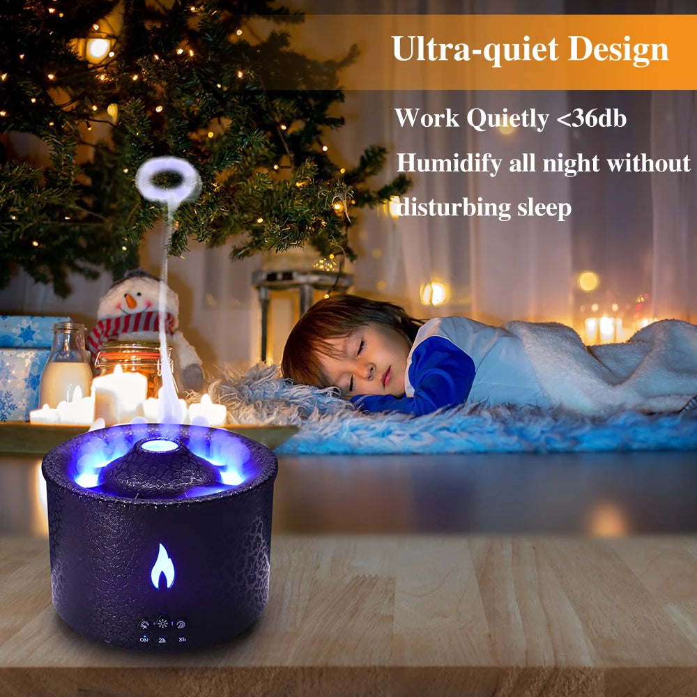 Volcano Fire Flame Aroma Diffuser, Essential Oil Humidifier with Remote, Jellyfish Mist Maker