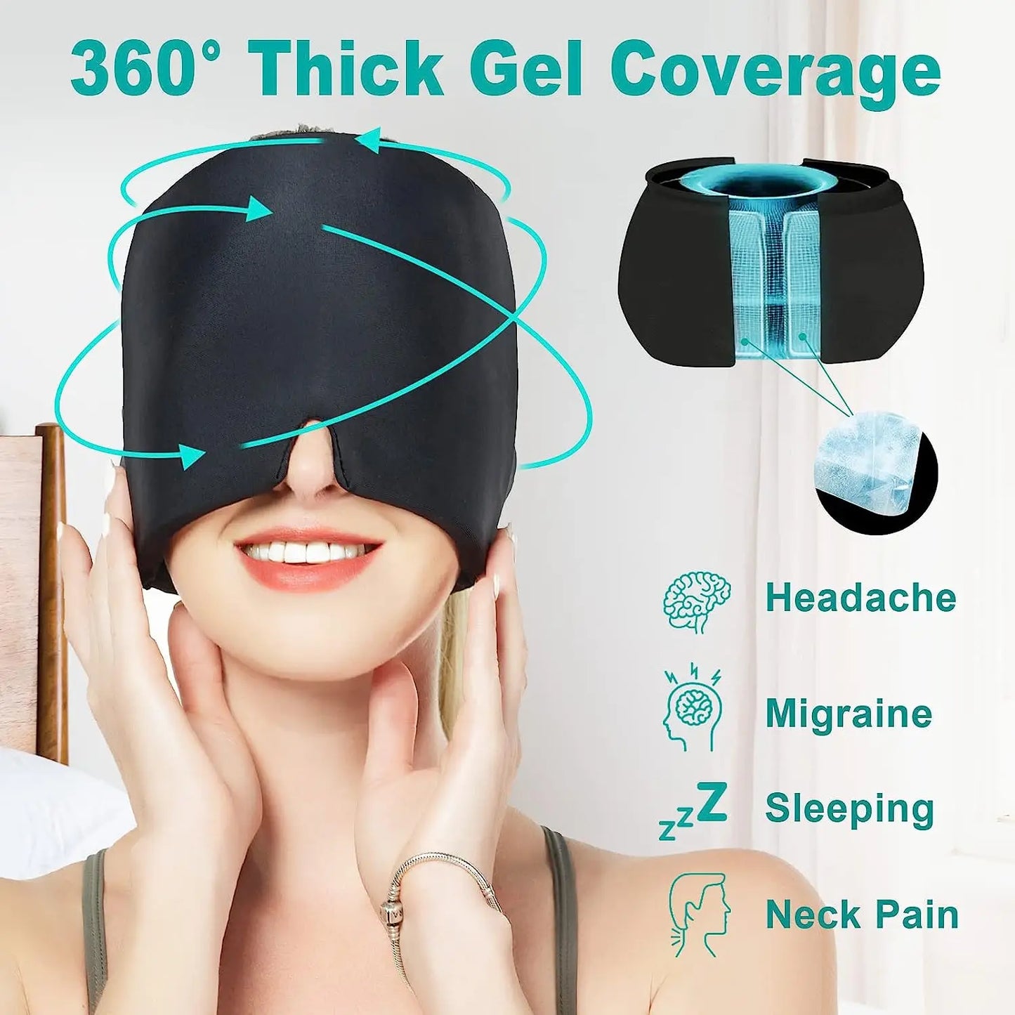Migraine Relief Cap, Hot and Cooling Gel Cap Head Wrap for Migraine, Tension, Stress & Hangover